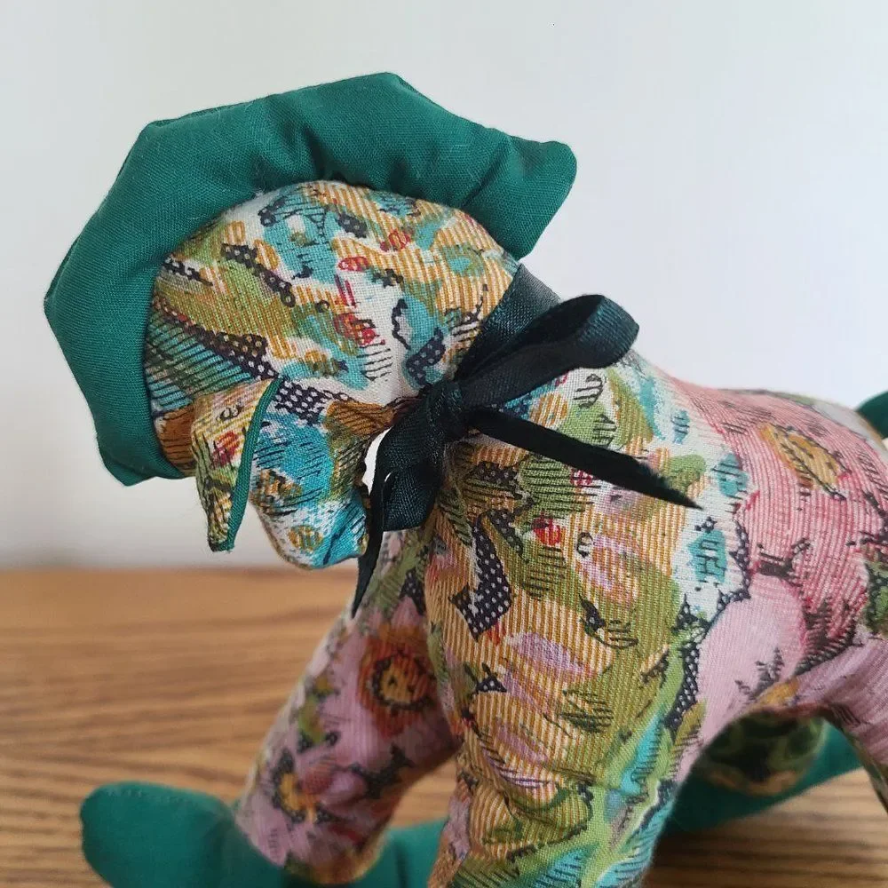 Vintage Cloth Handcrafted Mini Rocking Horse Plush Floral Fabric Tapestry Look
